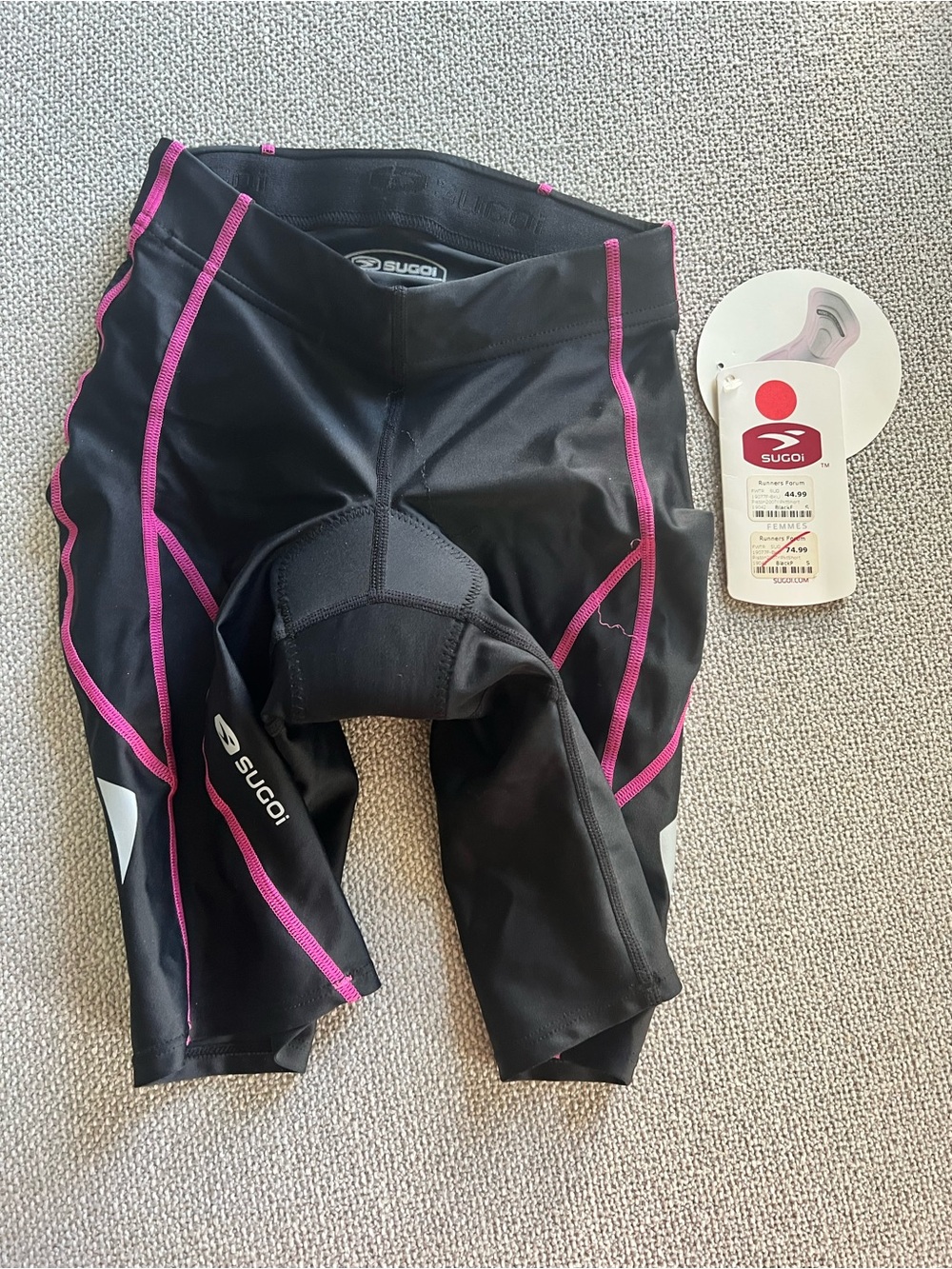 SUGOI Black Cycling Bike Shorts with Pink Trim